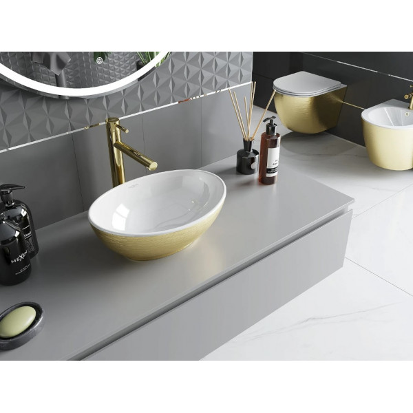 Умивальник (раковина) MEXEN ELZA BRUSHED GOLD WHITE накладний