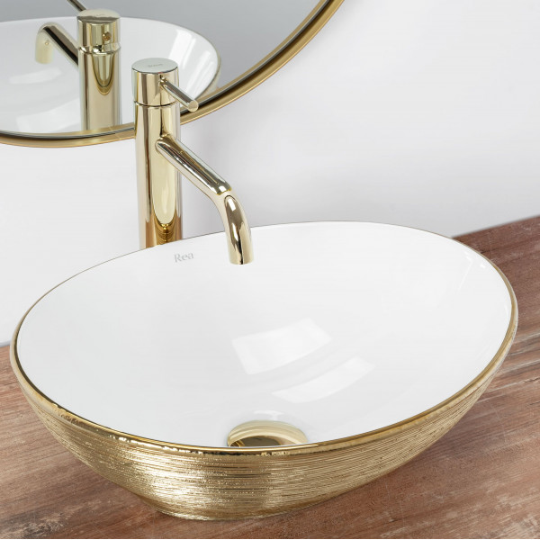 Умивальник (раковина) REA SOFIA BRUSHED GOLD WHITE накладний *