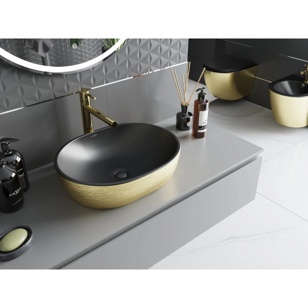 Умивальник (раковина) MEXEN VIKI BRUSHED GOLD BLACK MATT накладний
