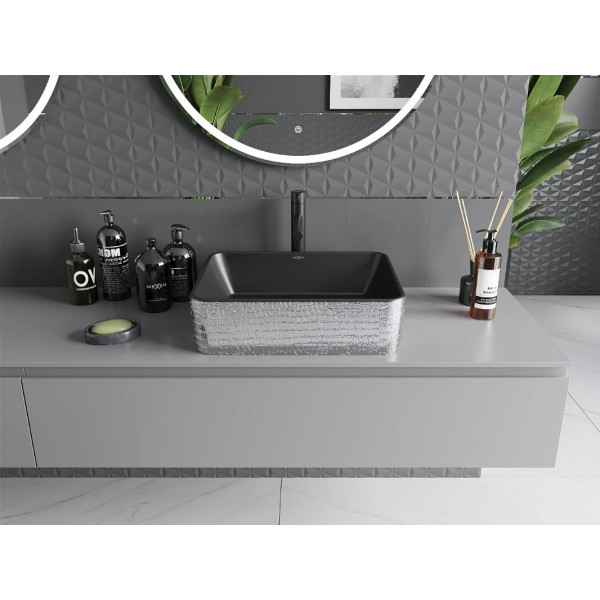 Умивальник (раковина) MEXEN CATIA SILVER BLACK MATT із візерунком накладної