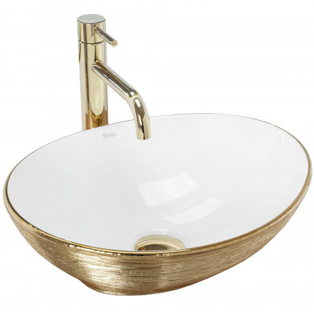 Умивальник (раковина) REA SOFIA BRUSHED GOLD WHITE накладний *