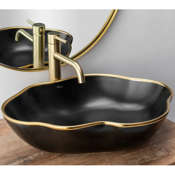 Змішувач для раковини (умивальника) REA LUNGO BRUSHED GOLD золотий матовий високий
