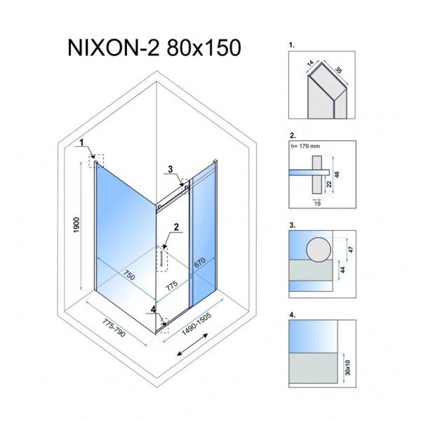 Душова кабіна REA NIXON 80х150 P CHROME