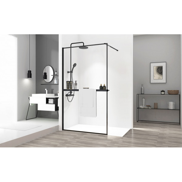 Душова стінка REA BLER 110 BLACK з полицею EVO