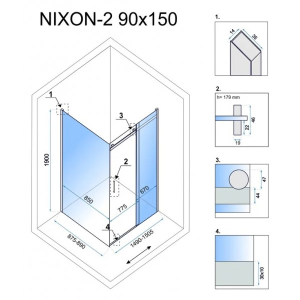 Душова кабіна REA NIXON 90х150 P CHROME