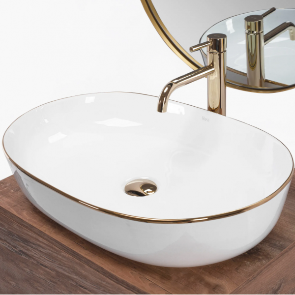 Умивальник (раковина) REA CLEO 61 WHITE GOLD EDGE накладний