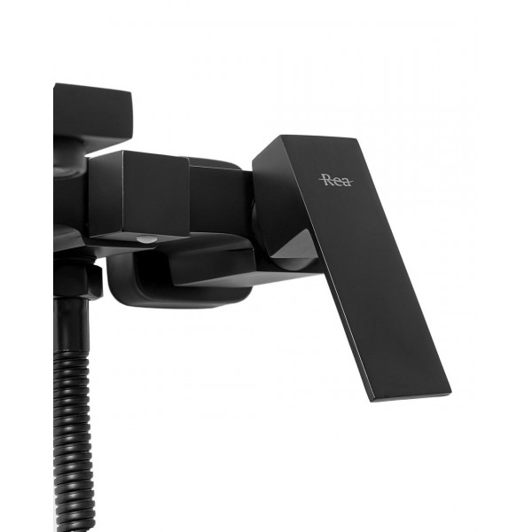 Змішувач для ванни та душу REA FENIX BLACK чорний настінний з виливом