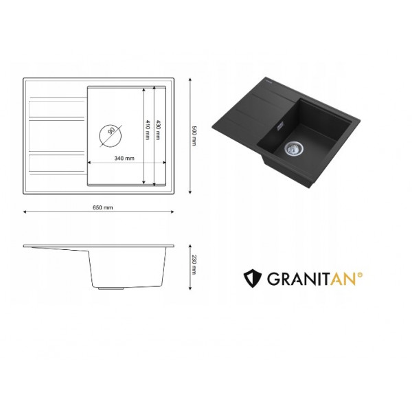 Кухонна мийка GRANITAN LUGO BLACK чорна з білим вкрапленням *