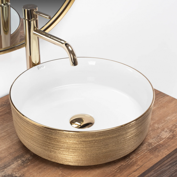 Умивальник (раковина) REA SAMI BRUSHED GOLD WHITE накладний