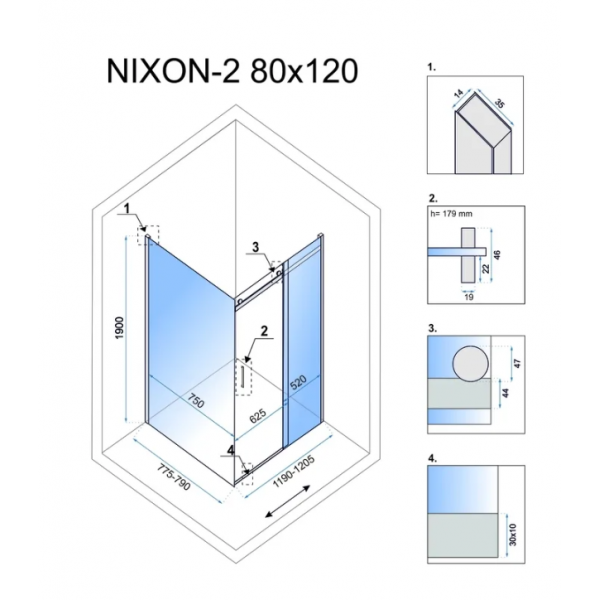Душова кабіна REA NIXON 80х120 L CHROME
