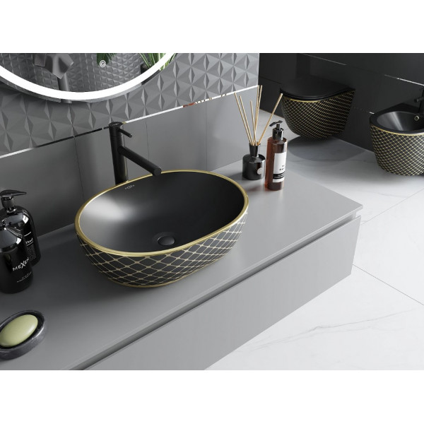 Умивальник (раковина) MEXEN VIKI BLACK MATT DIAMOND GOLD накладний