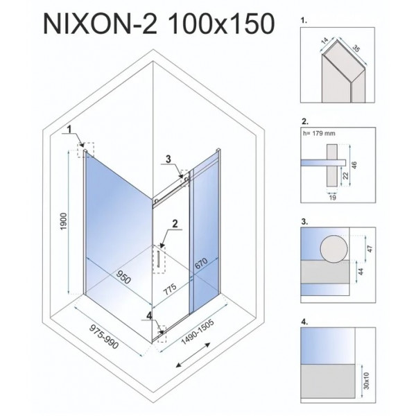 Душова кабіна REA NIXON 100х150 P CHROME