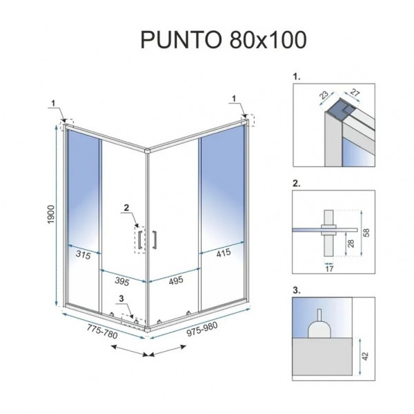 Душова кабіна REA PUNTO 80х100 CHROME