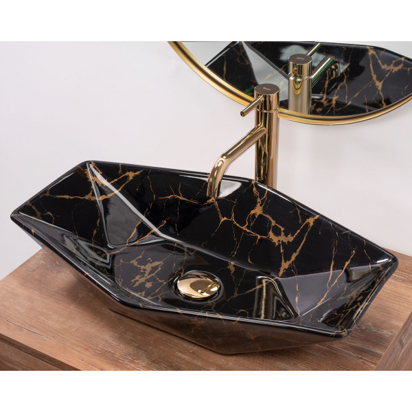 Умивальник (раковина) REA VEGAS BLACK MARBLE SHINY накладний чорний