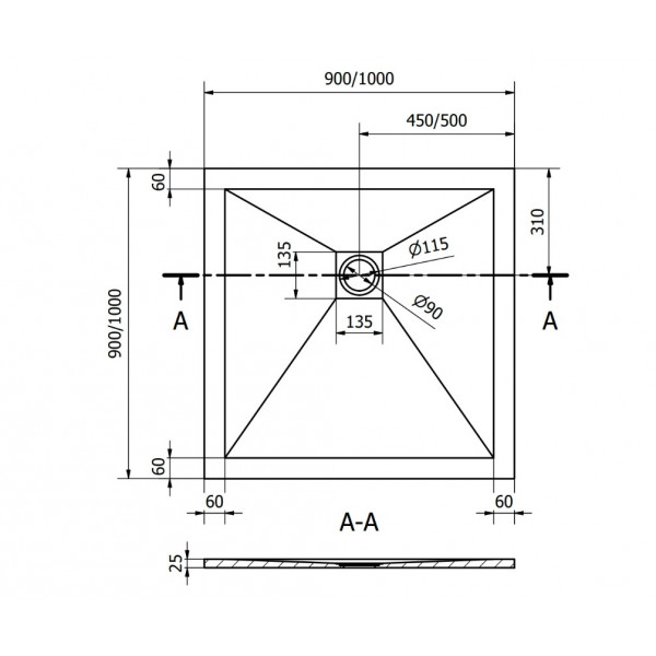 Душовий піддон MEXEN STONE+ 100x100 GREY