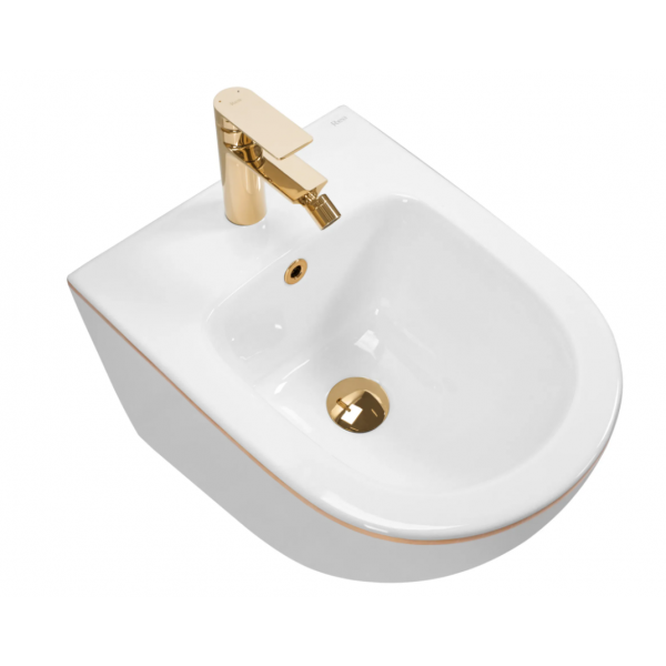 Підвісний біде REA CARLO MINI WHITE GOLD EDGE білий