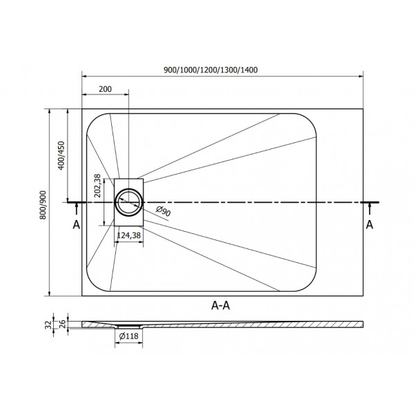 Душовий піддон MEXEN HUGO 140x80 GREY