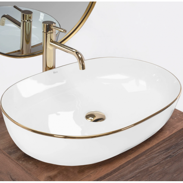 Умивальник (раковина) REA CLEO 61 WHITE GOLD EDGE накладний