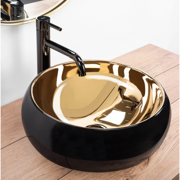 Умивальник (раковина) REA LUNA BLACK MATT GOLD накладний *