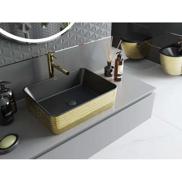 Умивальник (раковина) MEXEN CATIA GOLD BLACK MATT із візерунком накладної