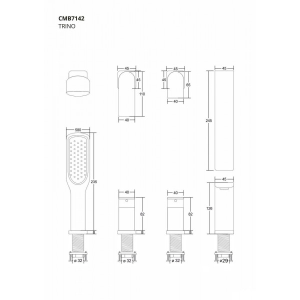 Змішувач для ванни CORSAN TRINO BLACK MATT на борт ванни *