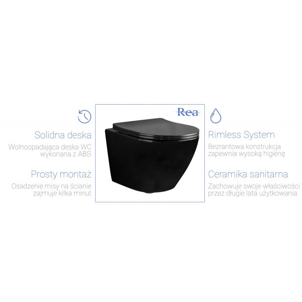 Підвісний унітаз REA CARLO MINI RIMLESS FLAT BLACK MATT чорний