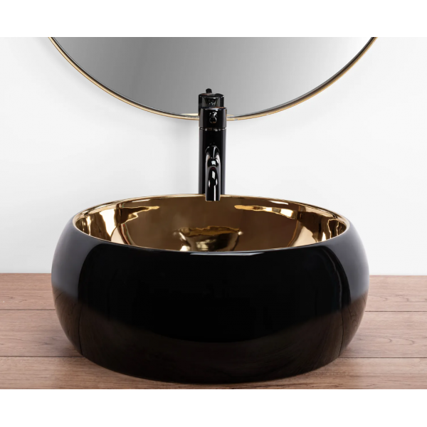 Умивальник (раковина) REA LUNA BLACK MATT GOLD накладний *