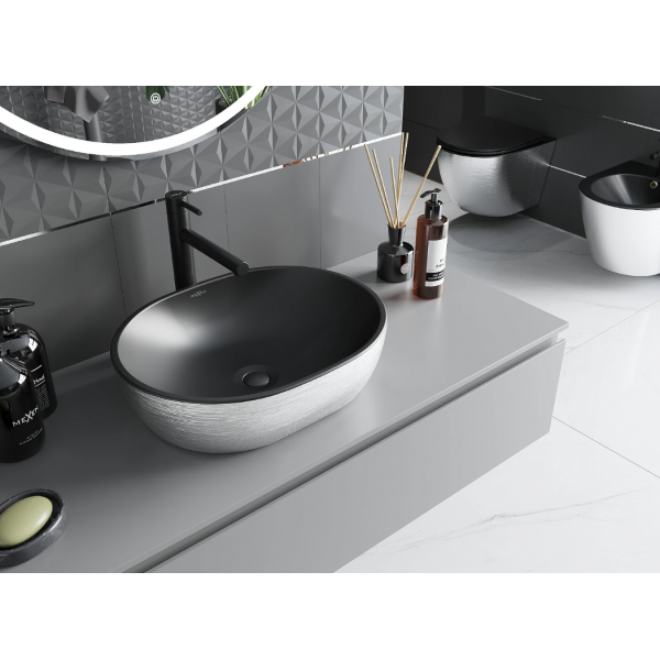 Умивальник (раковина) MEXEN VIKI SILVER BRUSHED BLACK MATT накладний