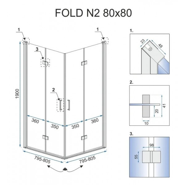 Душова кабіна REA FOLD N2 80х80 CHROME