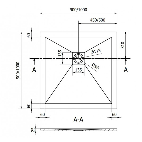 Душовий піддон MEXEN STONE+ 90x90 BLACK