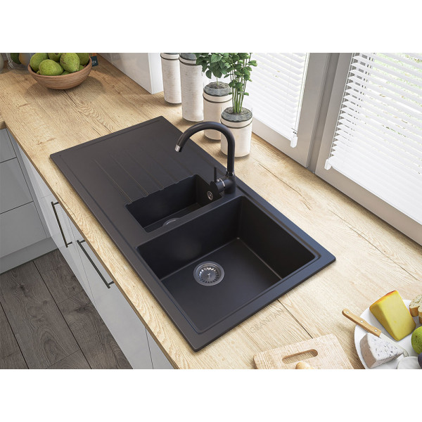 Кухонна мийка GRANITAN SOLARIS BLACK чорна з білим вкрапленням *