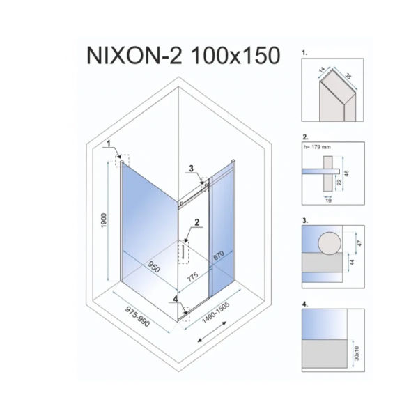 Душова кабіна REA NIXON 100х150 L CHROME