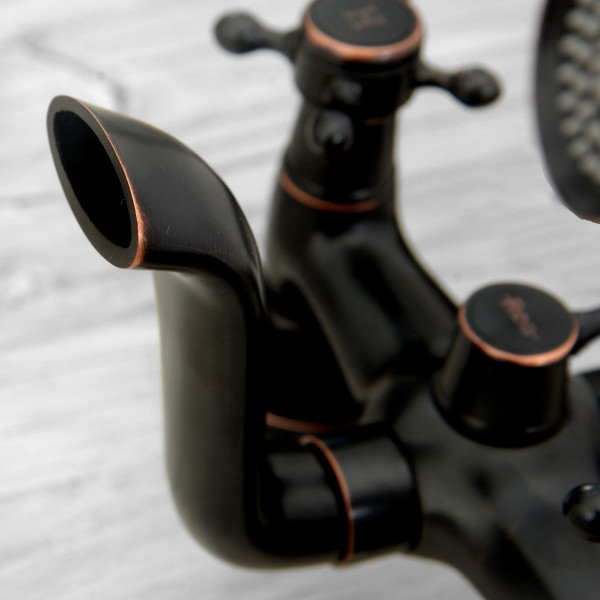 Змішувач для ванни та душу REA RETRO OLD BLACK чорний настінний з виливом