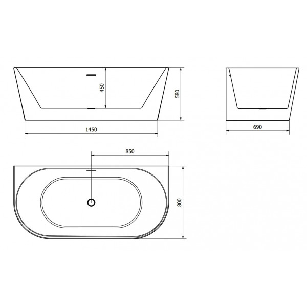 Ванна пристінна MEXEN OVAL 170x80 WHITE акрилова