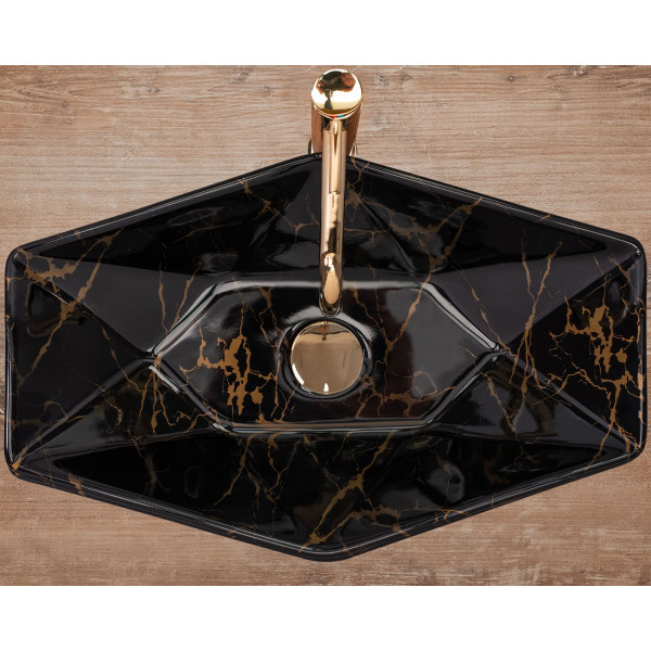 Умивальник (раковина) REA VEGAS BLACK MARBLE SHINY накладний чорний