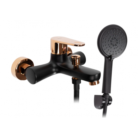 Змішувач для ванни та душу REA MILD BLACK ROSE GOLD настінний з виливом