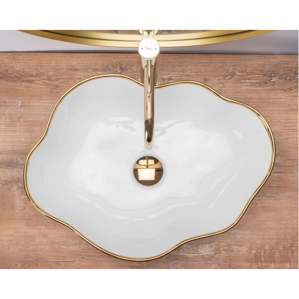 Умивальник (раковина) REA PEARL WHITE GOLD EDGE накладний