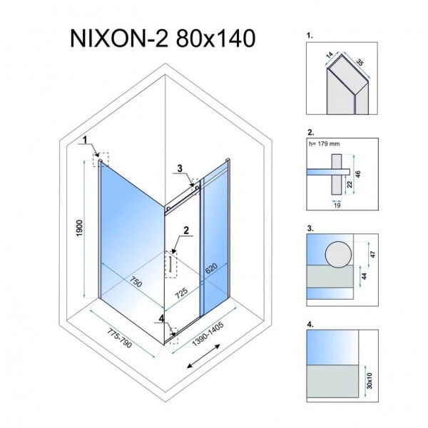 Душова кабіна REA NIXON 80х140 P CHROME