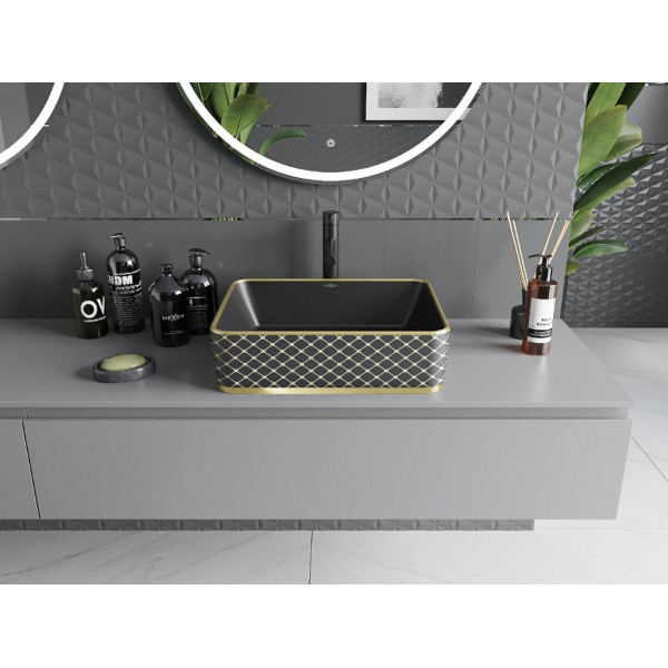 Умивальник (раковина) MEXEN CATIA BLACK MATT DIAMOND GOLD накладний