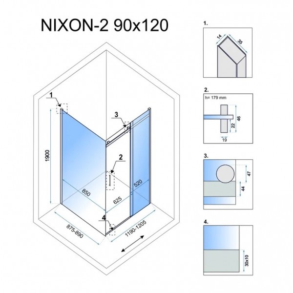 Душова кабіна REA NIXON 90х120 P CHROME