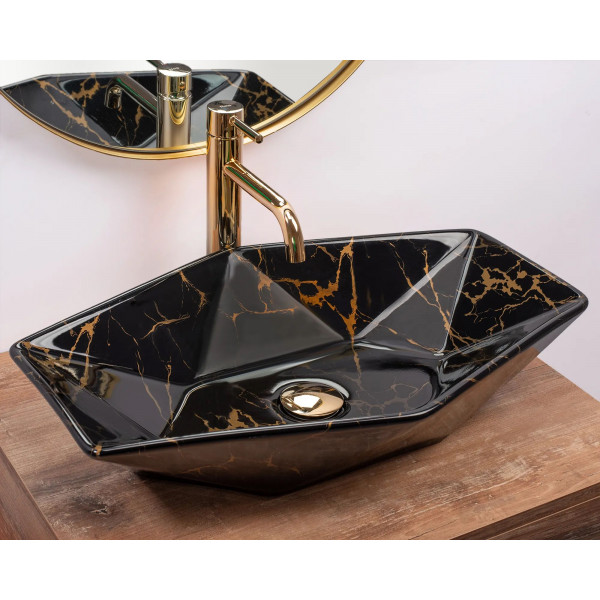 Умивальник (раковина) REA VEGAS BLACK MARBLE SHINY накладний чорний