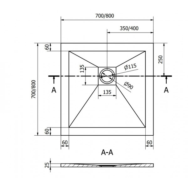 Душовий піддон MEXEN STONE+ 80x80 GREY