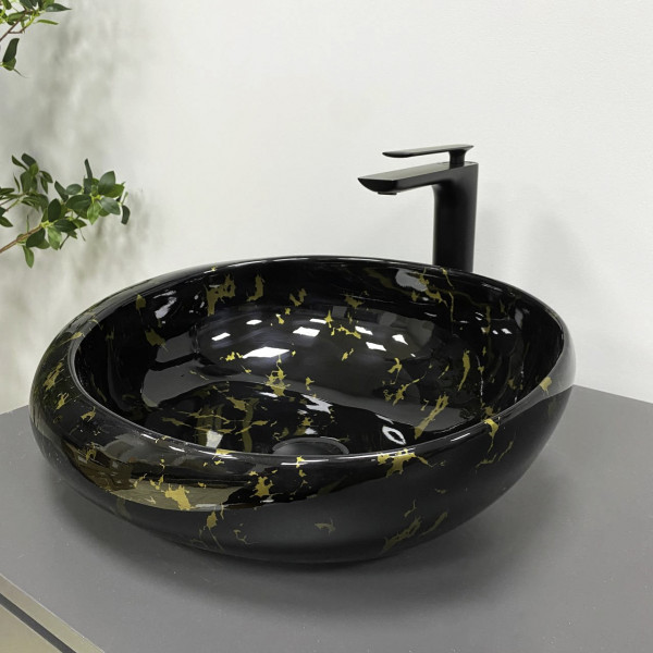 Умивальник (раковина) VBI RICCIA BLACK MARMO GLOSSY накладний