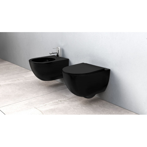 Підвісний унітаз REA CARLO MINI RIMLESS FLAT BLACK MATT чорний