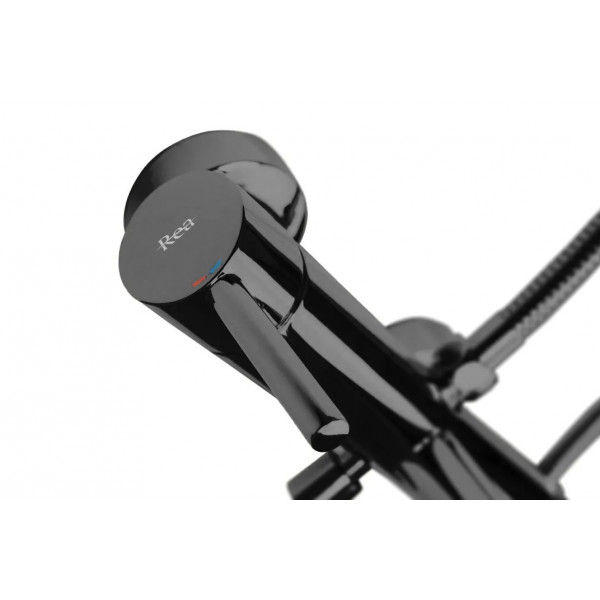 Змішувач для ванни та душу REA LUNGO BLACK GLOSSY настінний з виливом *
