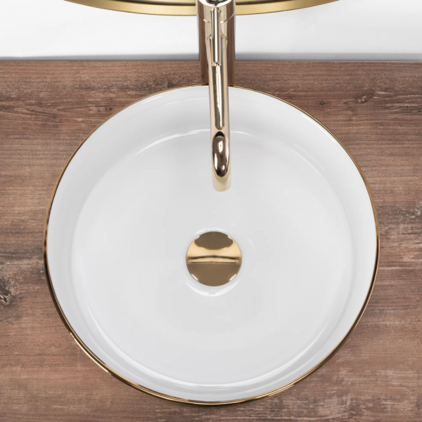 Умивальник (раковина) REA SAMI BRUSHED GOLD WHITE накладний