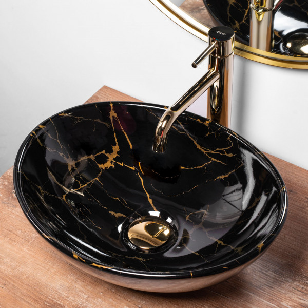 Умивальник (раковина) REA SOFIA BLACK MARBLE SHINY накладний