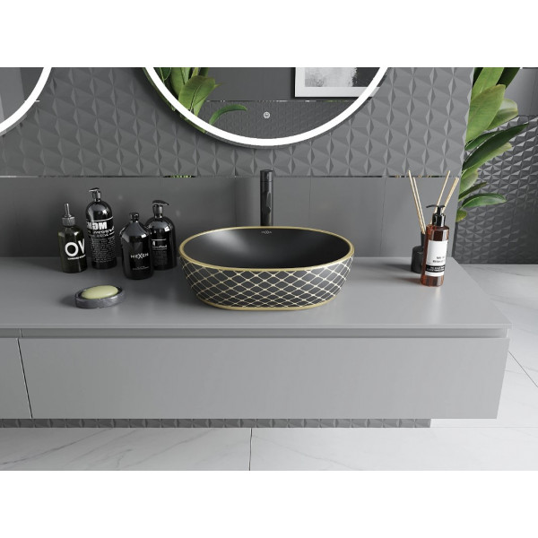 Умивальник (раковина) MEXEN VIKI BLACK MATT DIAMOND GOLD накладний
