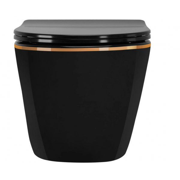 Підвісний унітаз REA CARLO BLACK MINI FLAT GOLD EDGE чорний