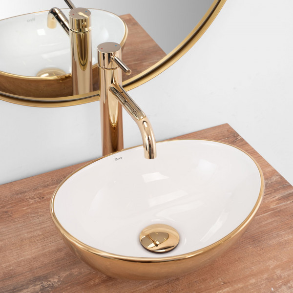 Умивальник (раковина) REA SOFIA MINI GOLD WHITE накладний